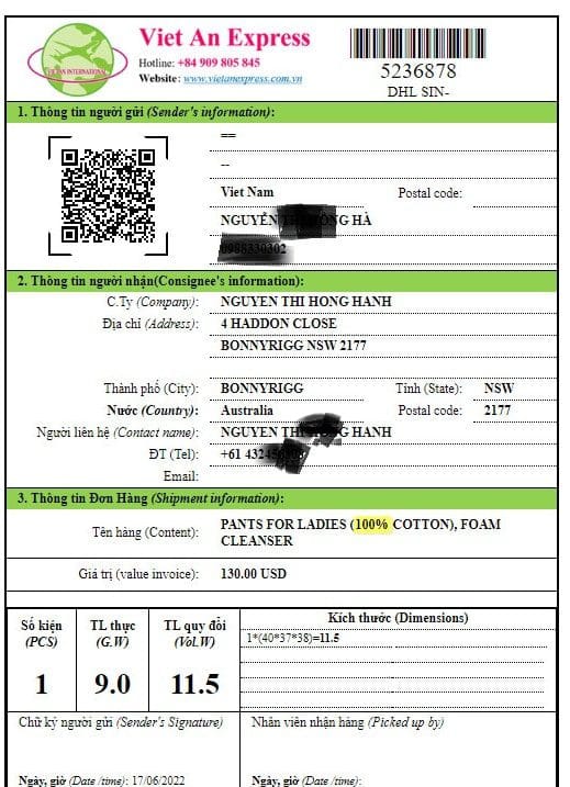 Gửi Hàng Đi Úc Thuận Lợi Cần Gì: 2 bill hang di uc 1