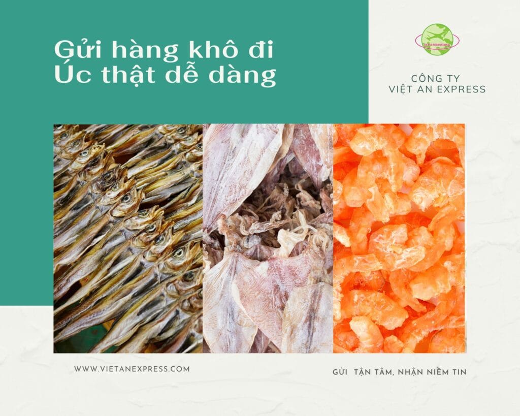 Hàng thực phẩm khô, các khô, mực khô, tôm khô gửi đi Úc