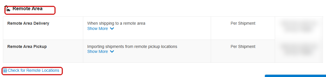 Mục Remote Area và link Check for Remote Locations trên trang phụ phí DHL Express