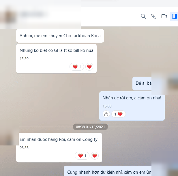 Phản hồi của khách nhận hàng qua Việt An Express (đã che thông tin)