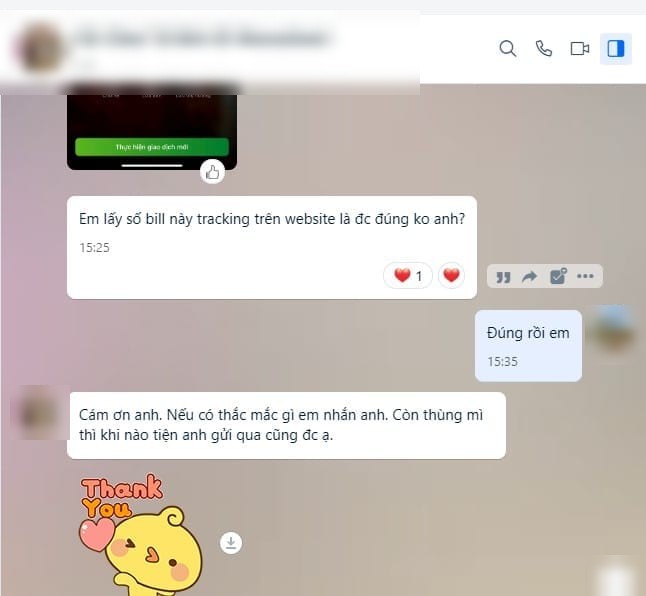 Khách phản hồi nhận hàng đi New Zealand (đã che thông tin)